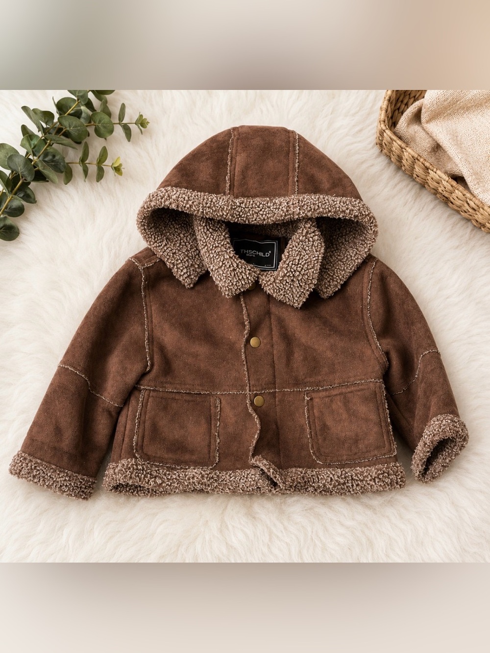 Rothschild Boys Faux Suede Coat Chocolate Brown Removable Hood Size M 3T